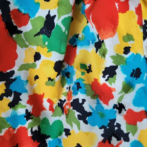 1980s floral silk cocktail dress puff shoulders dress with contrast skirt - Picture 8 of 16